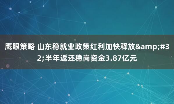 鹰眼策略 山东稳就业政策红利加快释放&#32;半年返还稳岗资金3.87亿元